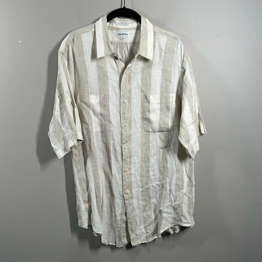 Saks Fifth Avenue 100% linen striped short sleeve shirt men’s X large